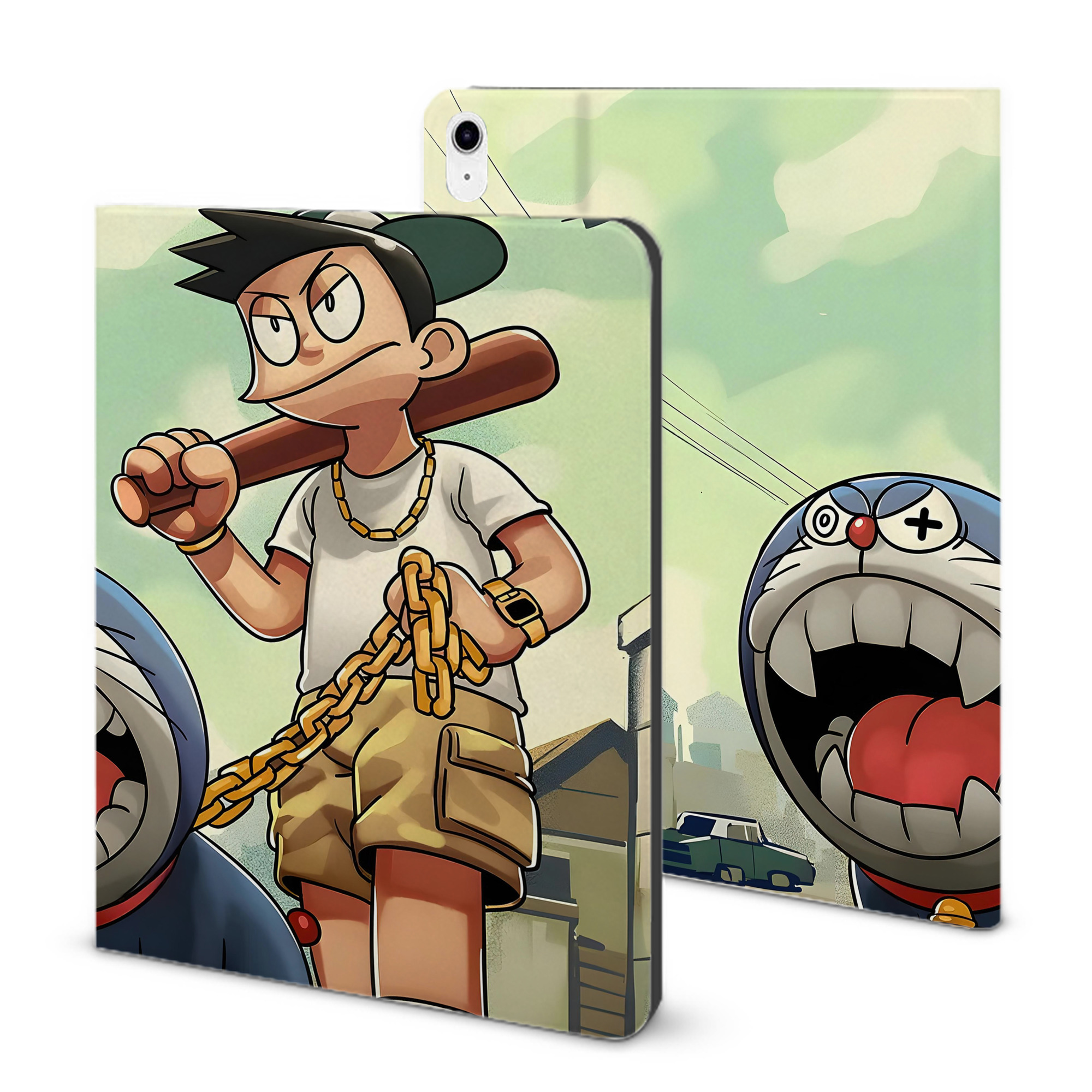 （画像用） ドラえもん Doraemon IPad ケース ブック型 PUレザー TPU 耐衝撃 軽量 薄型 ペン収納なし 全面保護 IPad 各モデル対応